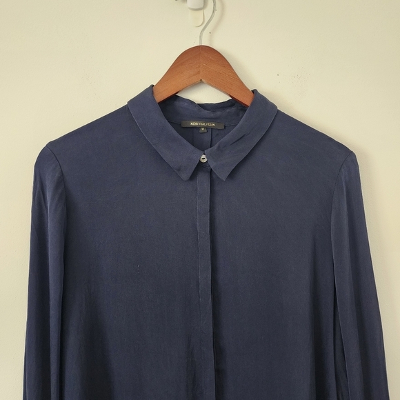 Kobi Halperin Liv Split Cuff Blouse In Navy Blue Size Medium - Picture 3 of 12